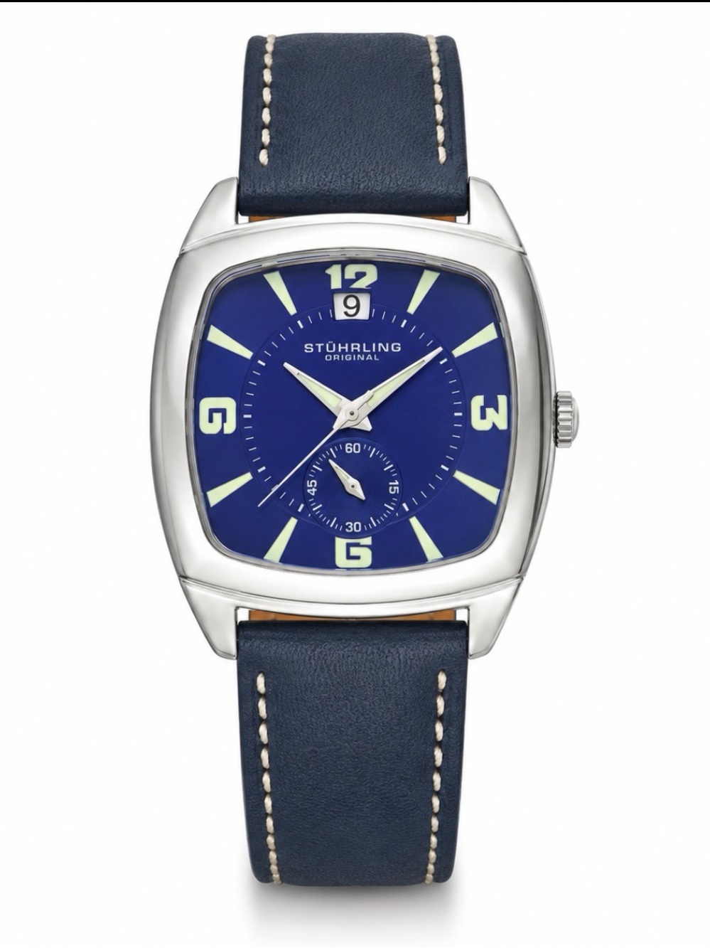 Stuhrling Original Men's Blue Dial Leather Strap Watch